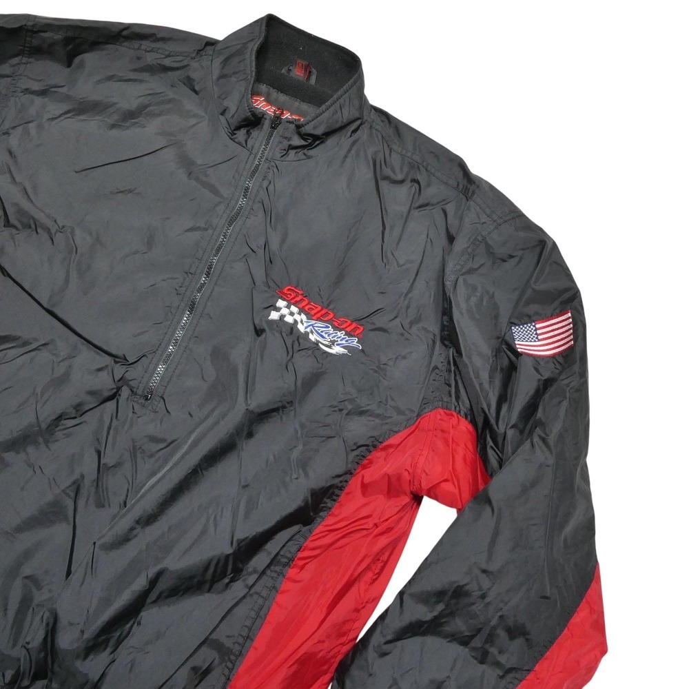Snap-on Racing Jacket Mens‎ XL Black Red 1/4 Zip Windbreaker USA Flag Nylon